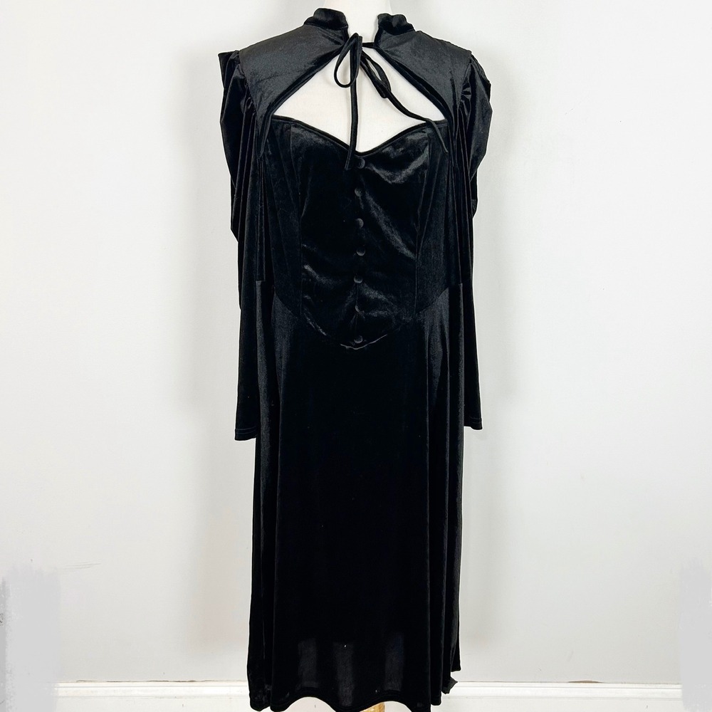 Women's Black Velvet Dress Cutout Puff Sleeve Whimsigoth Witchy Size 3XL Women's